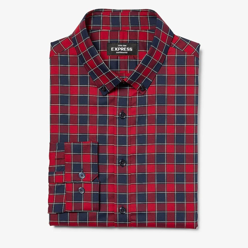 Express Extra Slim Checker Print Wrinkle-Resistant